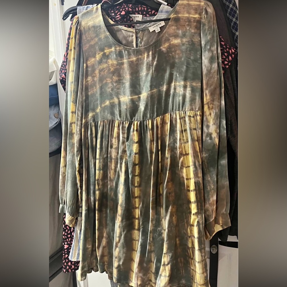 Umgee Green Yellow Tye dye Dress